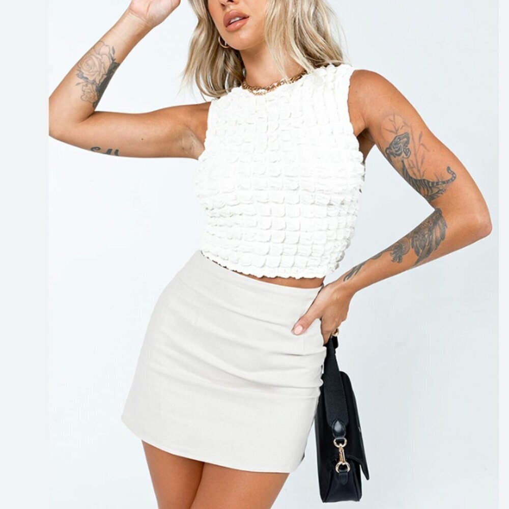 PRINCESS POLLY New Cariss Linen Blend Mini Skirt Beige Tan Size 4